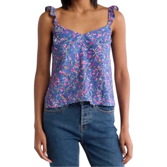 French Connection | Women’s Breya Elton Blue Purple Floral Ruffled‎ Tank XL NWT - Picture 1 of 6
